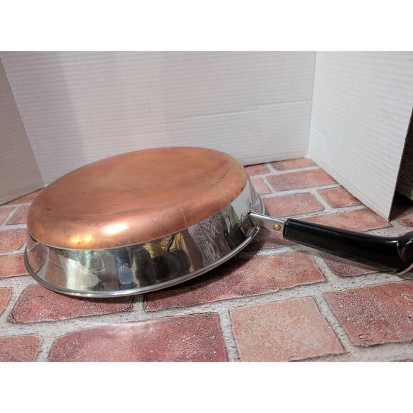 Revere Ware 1801 12” Copper Bottom Skillet Frying Pan Vintage 88k No Lid - Picture 3 of 6